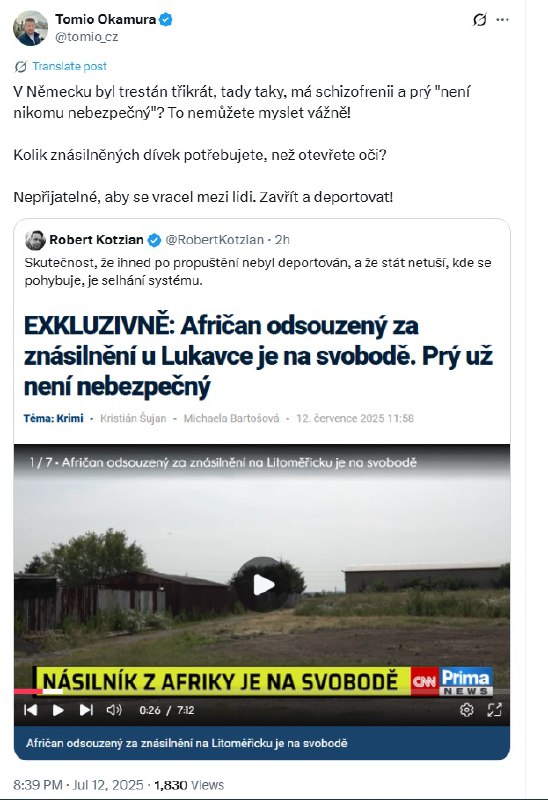 ❗️Africký migrant, který znásilnil patnáctiletou dívku na Litoměřicku, byl propuštěn z ...