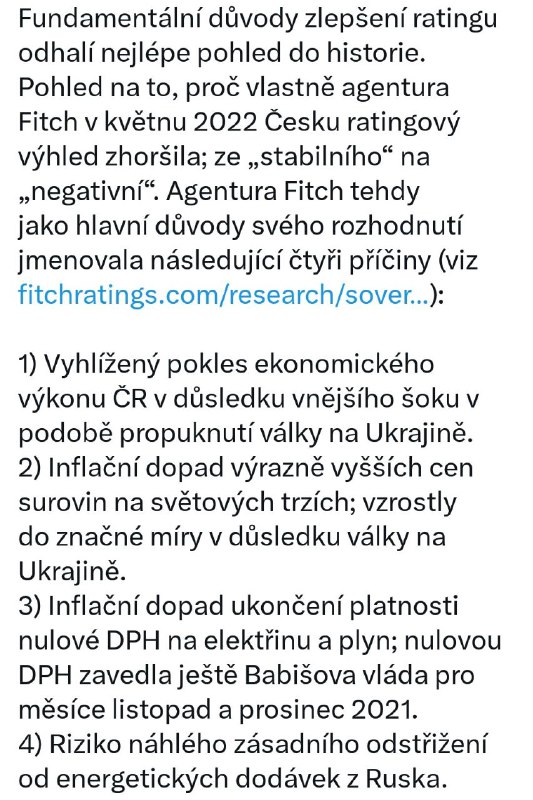 🇨🇿Agentura Fitch Ratings v pátek zlepšila ratingový výhled České republiky z negativníh...