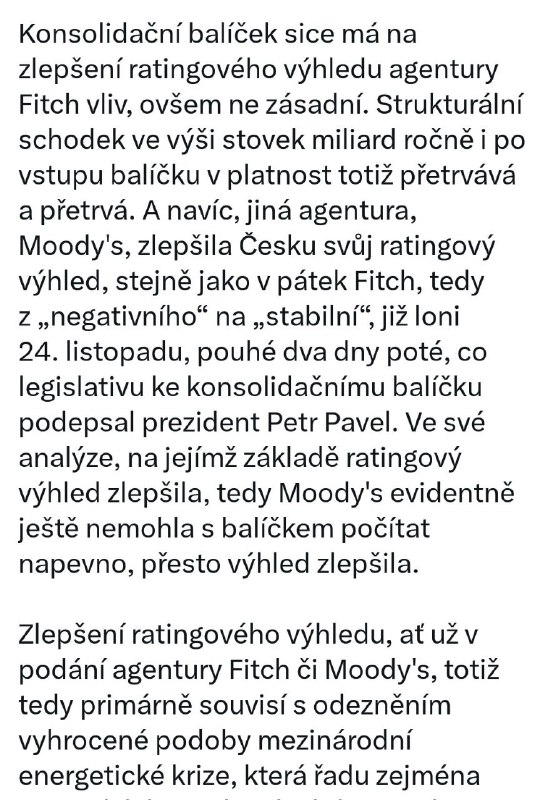 🇨🇿Agentura Fitch Ratings v pátek zlepšila ratingový výhled České republiky z negativníh...