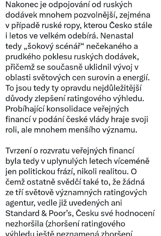 🇨🇿Agentura Fitch Ratings v pátek zlepšila ratingový výhled České republiky z negativníh...