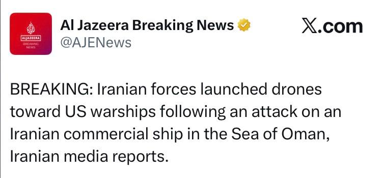 Al Jazeera: Íránské síly vyslaly drony směrem k americkým válečným lodím po útoku na ír?...