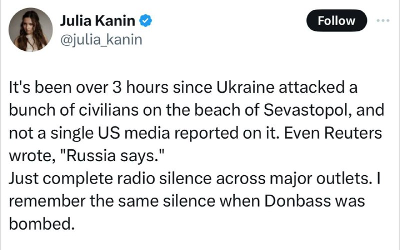 Americká novinářka Julia Kanin:Když uplynuly více než 3 hodiny od doby, kdy Ukrajina zaútoči...