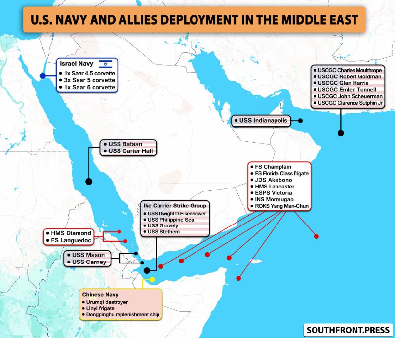 Americké námořnictvo a spojenci rozmístěni kolem Arábie 19. prosince 2023 (aktualizace mapy)