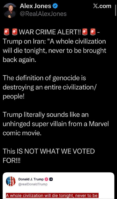 🇺🇸/🇮🇷 — Americký aktivista a mediální osobnost Alex Jones na X:VAROVÁNÍ PŘED VÁ...