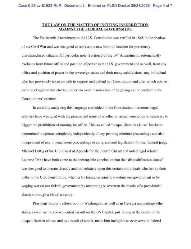 Americký federální soud dostal podnět k vyloučení Trumpa z voleb v roce 2024Na základě 14. d...