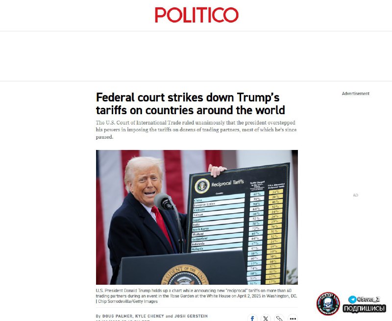 🤔 Americký federální soud shledal Trumpova obchodní cla nezákonnýmiServer Politico informuj...