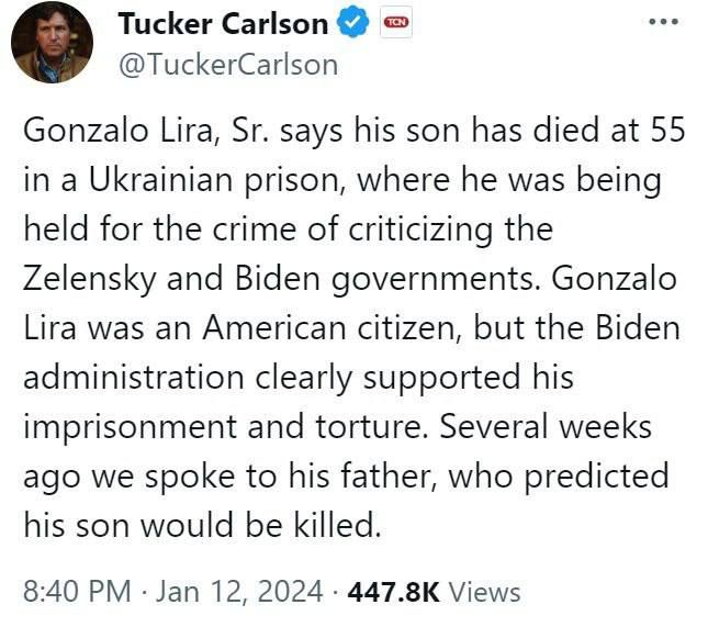 Americký novinář byl na Ukrajině umučen, uvedl Tucker Carlson.Tucker Carlson byl informován o ...