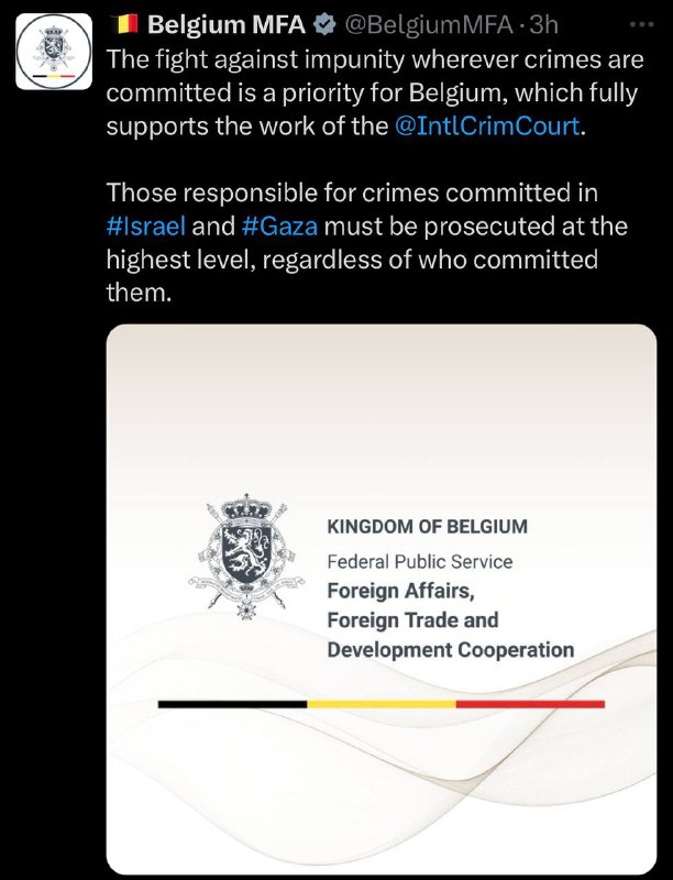 🇧🇪💬🇮🇱 Belgické ministerstvo zahraničních věcí vyjadřuje podporu rozhodnutí Mez...