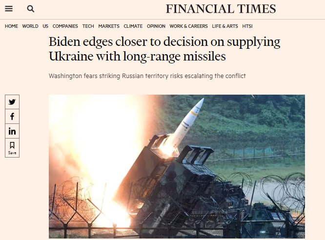 Biden je blízko rozhodnutí poslat na Ukrajinu rakety dlouhého doletu - FT"Rozhodnutí by moh...