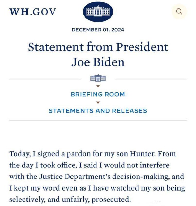 ‼️🇺🇸Biden omilostnil svého syna Huntera, ačkoliv dříve slíbil, že tak neučiní▪?...