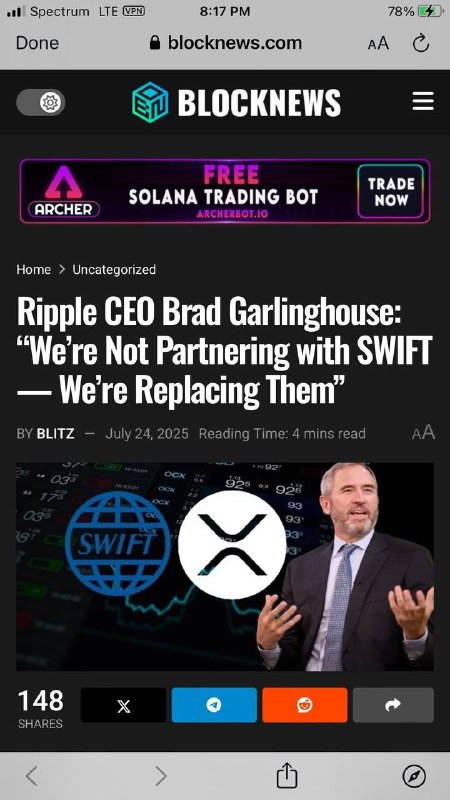 Brad Garlinghouse uvedl, že cílem Ripple není spolupracovat se SWIFT, ale nahradit jej, přičem?...