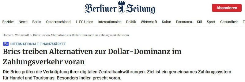 ‼️🇷🇺 BRICS vytváří jednotný platební systém Brics Pay, — Berliner Zeitung▪️Zem...