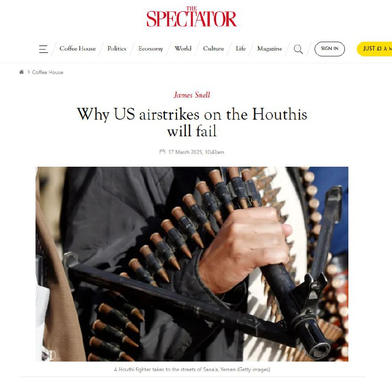 Britský The Spectator věří, že „jemenští Húsíové jsou vážnou hrozbou“ a že USA tent...
