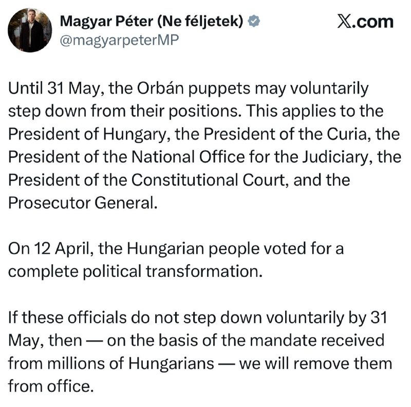 Budoucí maďarský předseda vlády Maďar — pohrozil, že odvolá prezidenta, pokud sám neodsto...