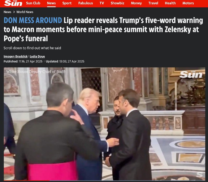 Bulvární deník The Sun zveřejnil článek, v němž tvrdí, že Trump Macrona na nedávném poh?...