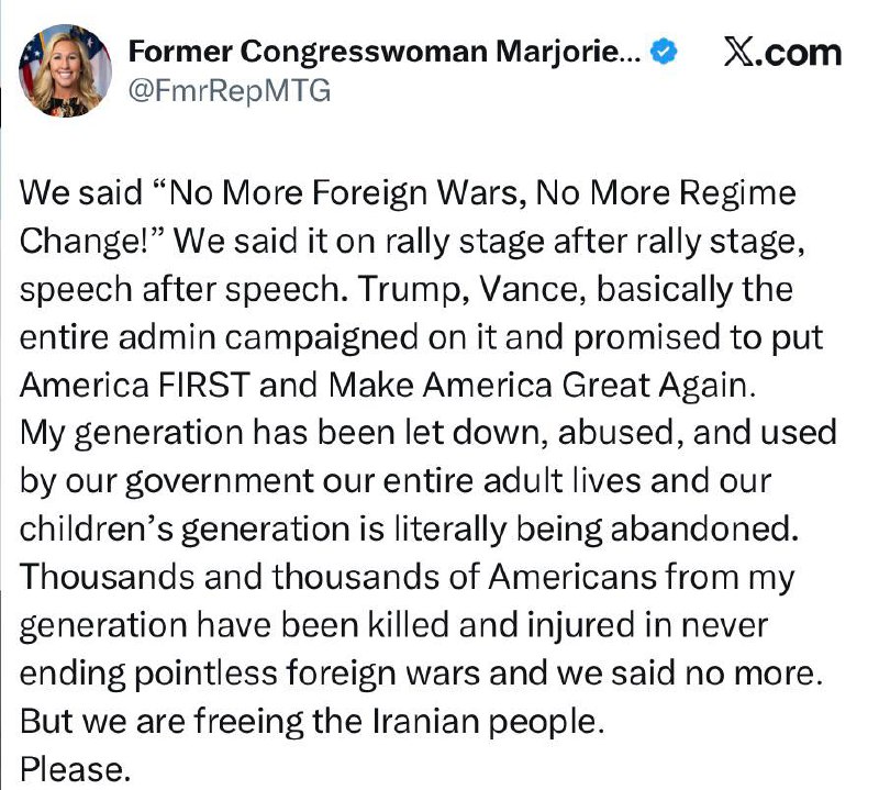 Bývalá členka amerického Kongresu Marjorie Taylor-Green kritizovala Trumpa za útok na Írán:Ř...