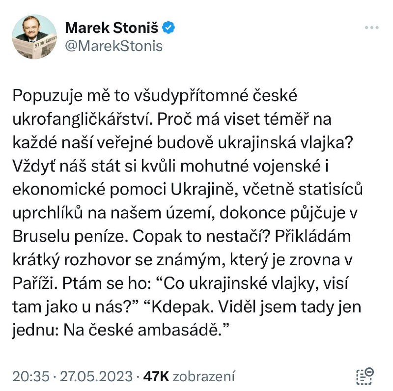 🇨🇿Bývalý redaktor Reflexu Marek Stoniš včera na svém Twitteru rozpoutal diskusi na téma ...