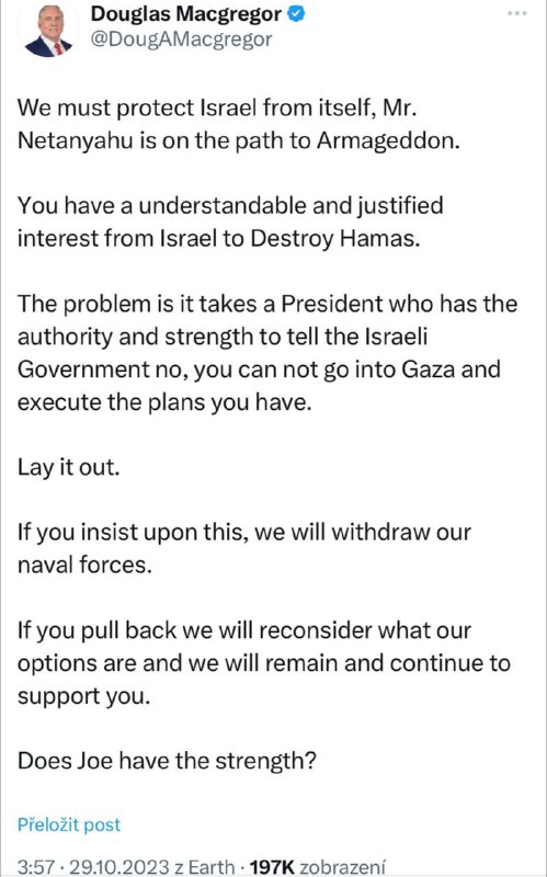 🇺🇸Bývalý Trumpův poradce, plukovník americké armády Douglas McGregor otevírá Američan...