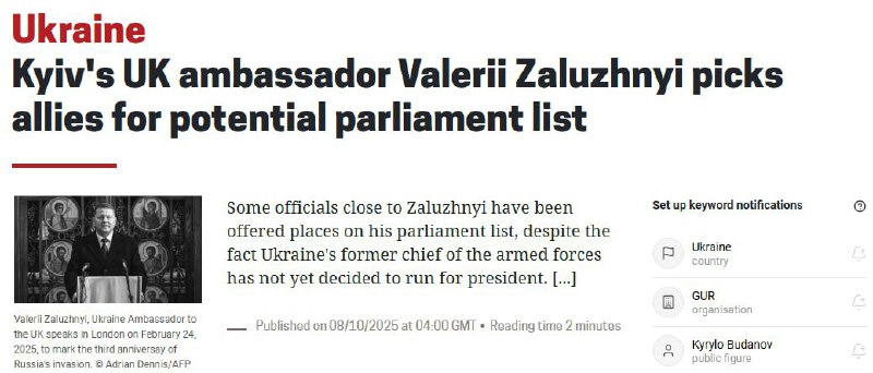 ⚠️🇺🇦🗳 Bývalý vrchní velitel ozbrojených sil Ukrajiny Zaluzhnyj si sestavuje tým pr...