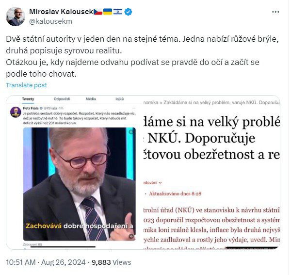 Česká ekonomika je v háji, ale Petr Fiala nabízí Čechům růžové brýle. Nejvyšší kontrol...