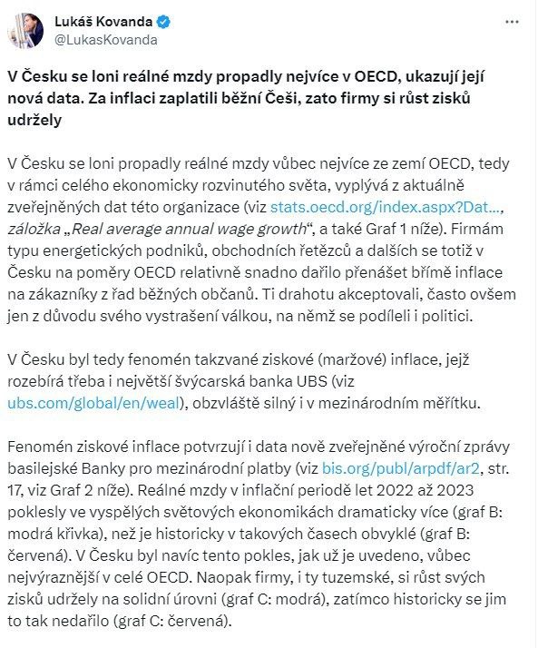 🇨🇿Česko slaví smutné prvenství. Reálné mzdy se loni v ČR propadly nejvíce v OECD, za i...