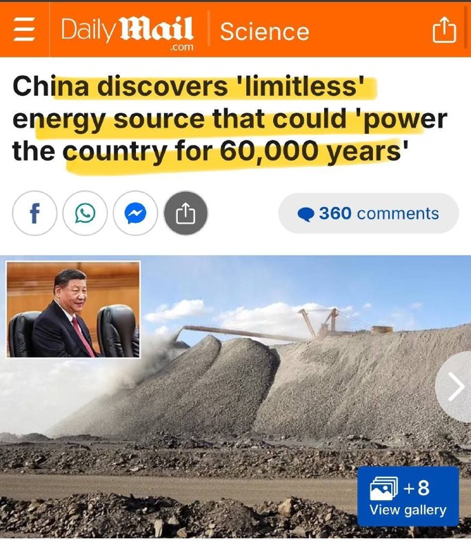 ❗️🇨🇳Čína objevuje „neomezený“ zdroj energie, který by mohl „pohánět zemi na 60...