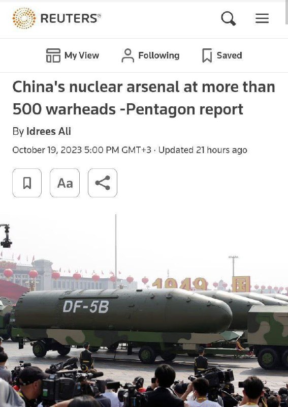 ⚡️🇨🇳 Čína vážně zvýšila své jaderné zásoby, cituje agentura Reuters Pentagon.Č?...