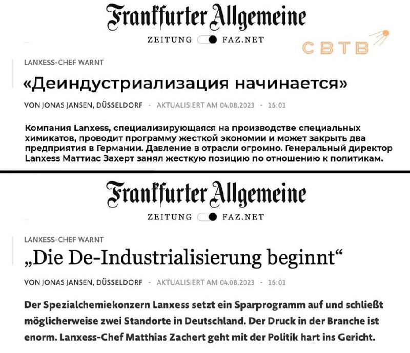 „Deindustrializace začíná“ – ředitel německého výrobce chemikáliíŠéf Lanxess oznám...