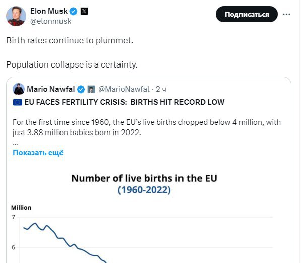 Demografická krize v Evropské unii je nevyhnutelná – Musk Tak komentoval americký miliardář ...