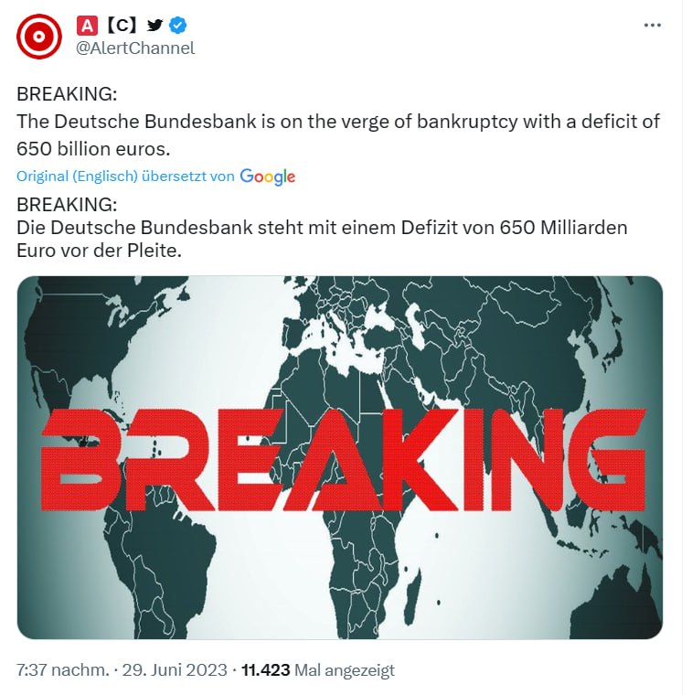 Deutsche Bundesbank čelí bankrotu se schodkem 650 miliard eur
