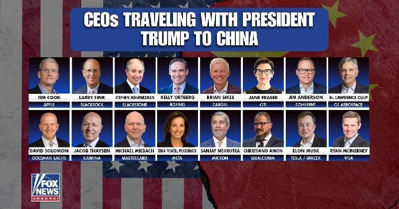 Do Číny s sebou Trump bere celou delegaci miliardářů – šéfů technologických společností...