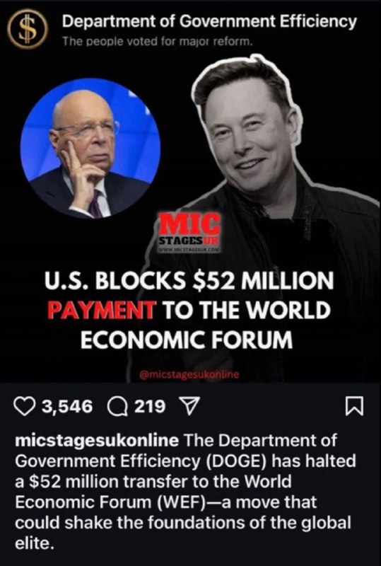 DOGE na XUSA blokují platbu 52 milionů dolarů Světovému ekonomickému fóru