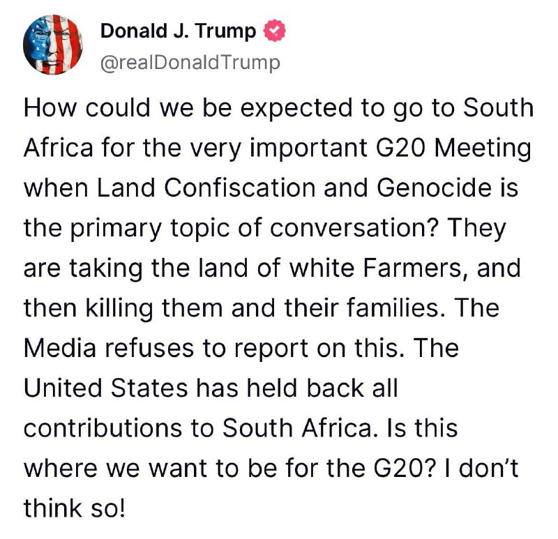 Donald J. Trump na XJak můžete očekávat, že pojedeme do Jižní Afriky na veledůležité setk?...