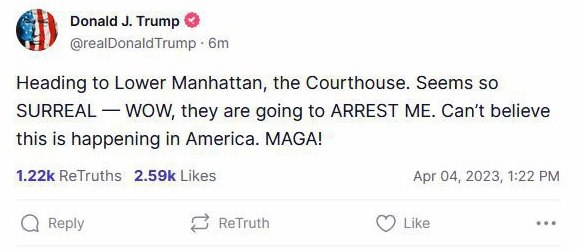 ❗️Donald Trump před zatčen&iacute;m zveřejnil př&iacute;spěvek na sv&eacute; soci&aacute;ln&iacute; s&iacute;ti TruthSocial.???...