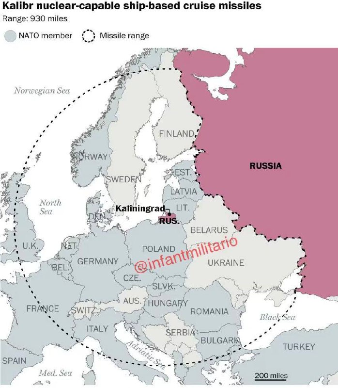 🇷🇺Dosah některých ruských operačně-taktických raketových systémů při odpalu z Kalini...