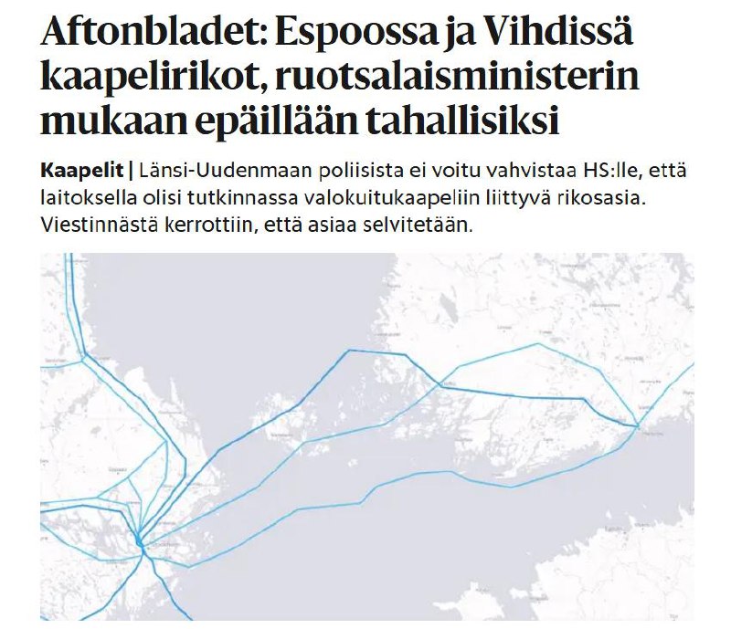 🇸🇪🇫🇮 Došlo k novému přerušení telekomunikačního kabelu mezi Švédskem a Finskem ...