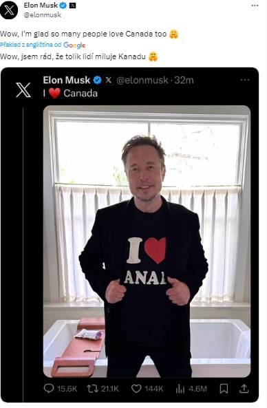 🫣Elon Musk miluje... KANADU🇨🇦!