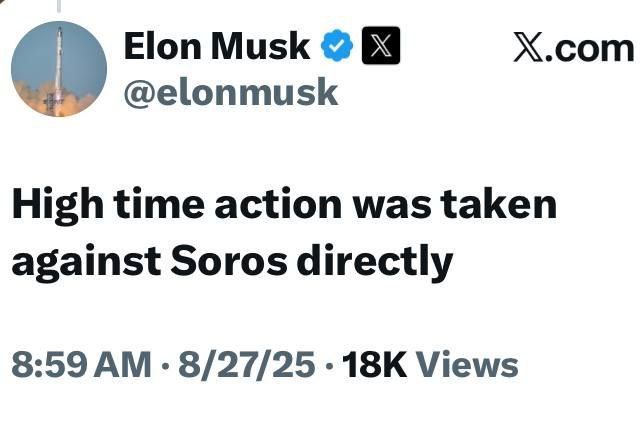 🔥Elon souhlasí. Říká, že je „čas jednat přímo proti Sorosovi."To, že měli tohoto...