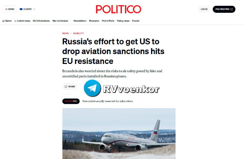 🇺🇸🇷🇺🇪🇺 EU nemá zájem zrušit letecké sankce vůči Rusku a bránit se pokusům ...