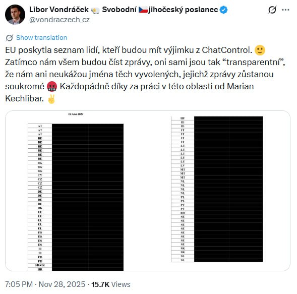 👀🇪🇺 EU zavádí ChatControl 2.0… ale seznam „vyvolených“, kteří z šmírování do... 👀🇪🇺 EU zavádí ChatControl 2.0… ale seznam „vyvolených“, kteří z šmírování do...