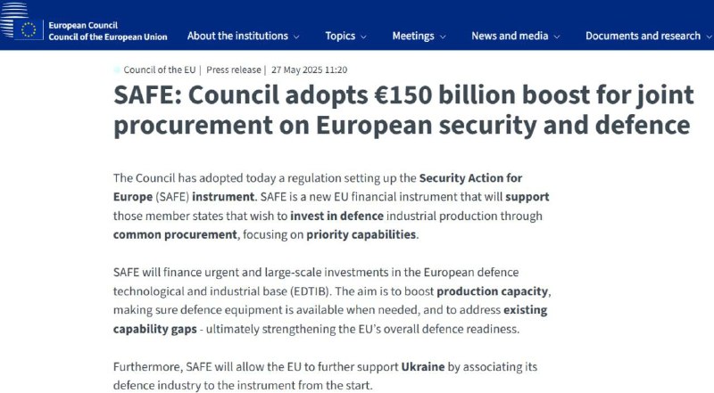 Evropa se připravuje na válku: Rada EU schválila obranný fond ve výši 150 miliard eur▪️Bez...