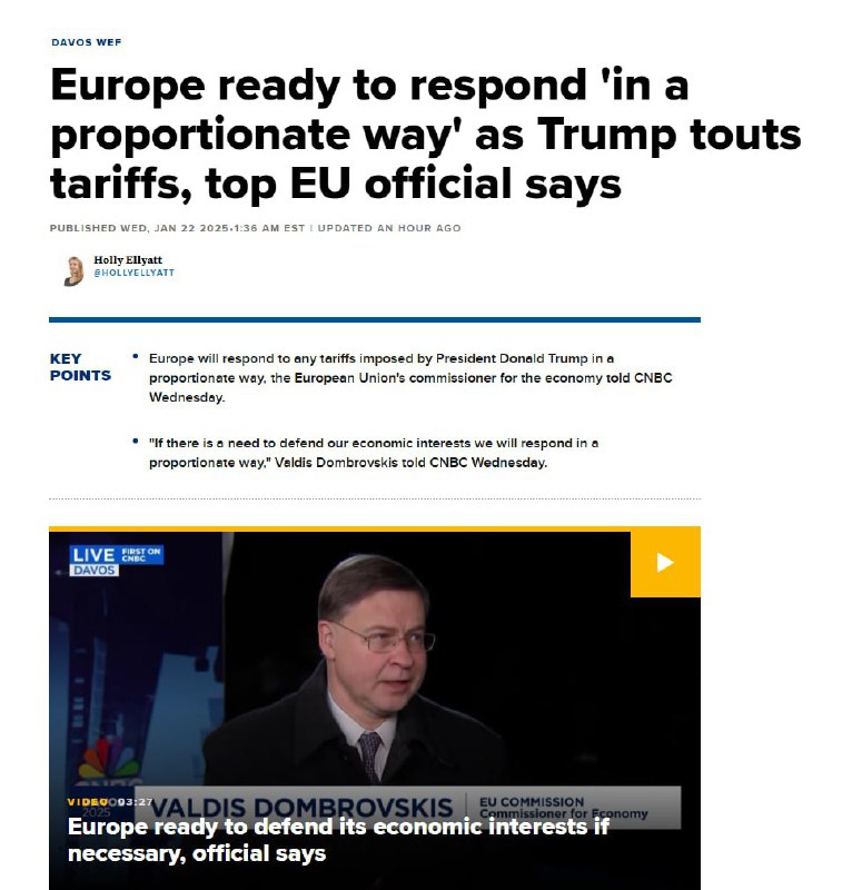 🇪🇺🇺🇸 Evropský komisař pro obchod Valdis Dombrovskis: EU je připravena přiměřeně r...