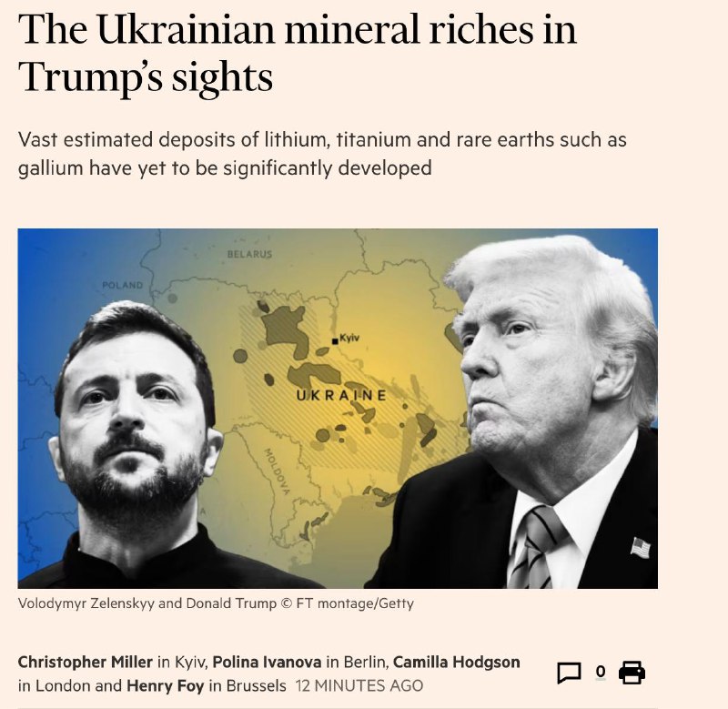 📰🇺🇦🇺🇸 Financial Times: Zelenskyj udělal strategickou chybu: nabídl Trumpovi minerá...