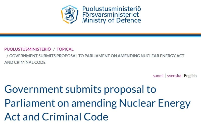 ‼️🇫🇮⚛️ Finsko chce zrušit omezení dovozu a skladování jaderných zbraní v zemi▪...