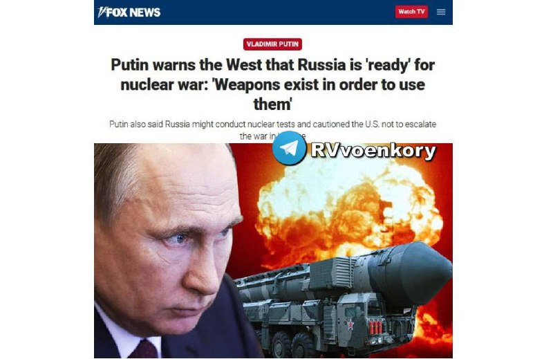 ‼️🇷🇺☢️Fox News: „Putin varuje Západ, že Rusko je ‚připraveno‘ na jadernou vá...