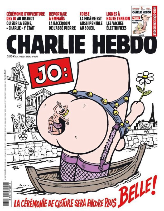 🇫🇷Francouzský časopis Charlie Hebdo vyšel s titulkem „Olympijské hry: závěrečný cere...