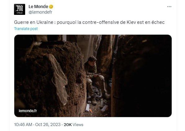 🇫🇷🇺🇦Francouzský Monde připustil selhání kyjevské protiofenzívy a píše, že ukraj...