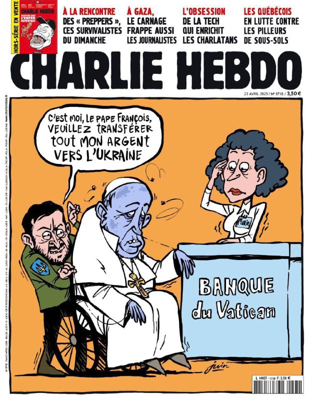 🇫🇷🤡 Francouzský satirický časopis Charlie Hebdo zveřejnil článek o smrti papeže.📰...