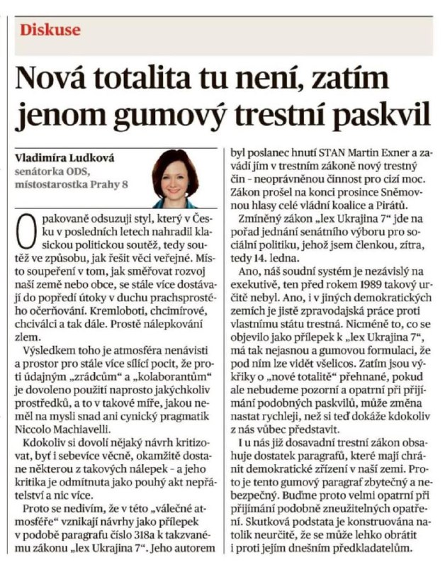 Gumové paragrafy nepatří do trestního zákoníku a už vůbec ne ty, které byly předloženy ja...