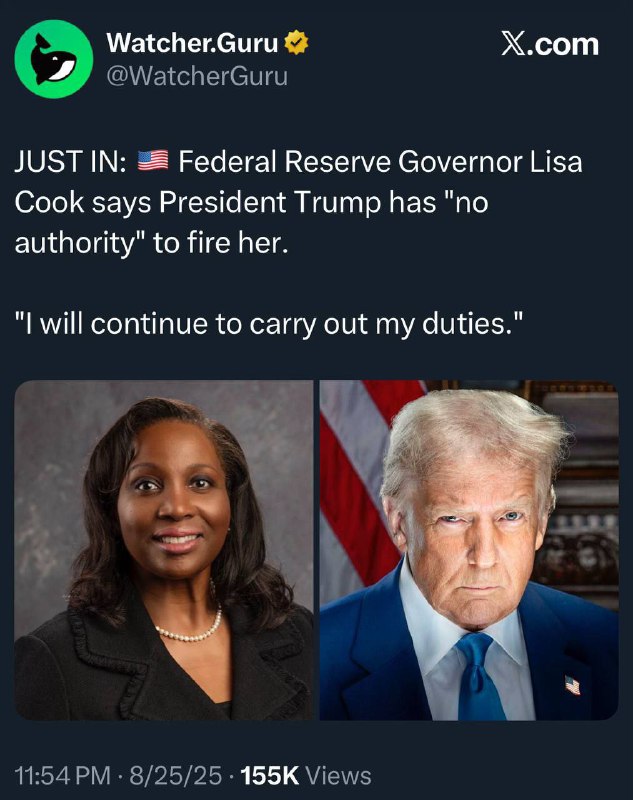 ❗️🇺🇸Guvernérka Federálního rezervního systému Lisa Cooková tvrdí, že prezident Tru...